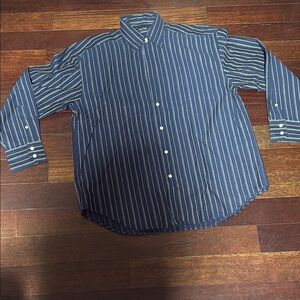 Nautica Blue and White Striped Casual Button Down Shirt